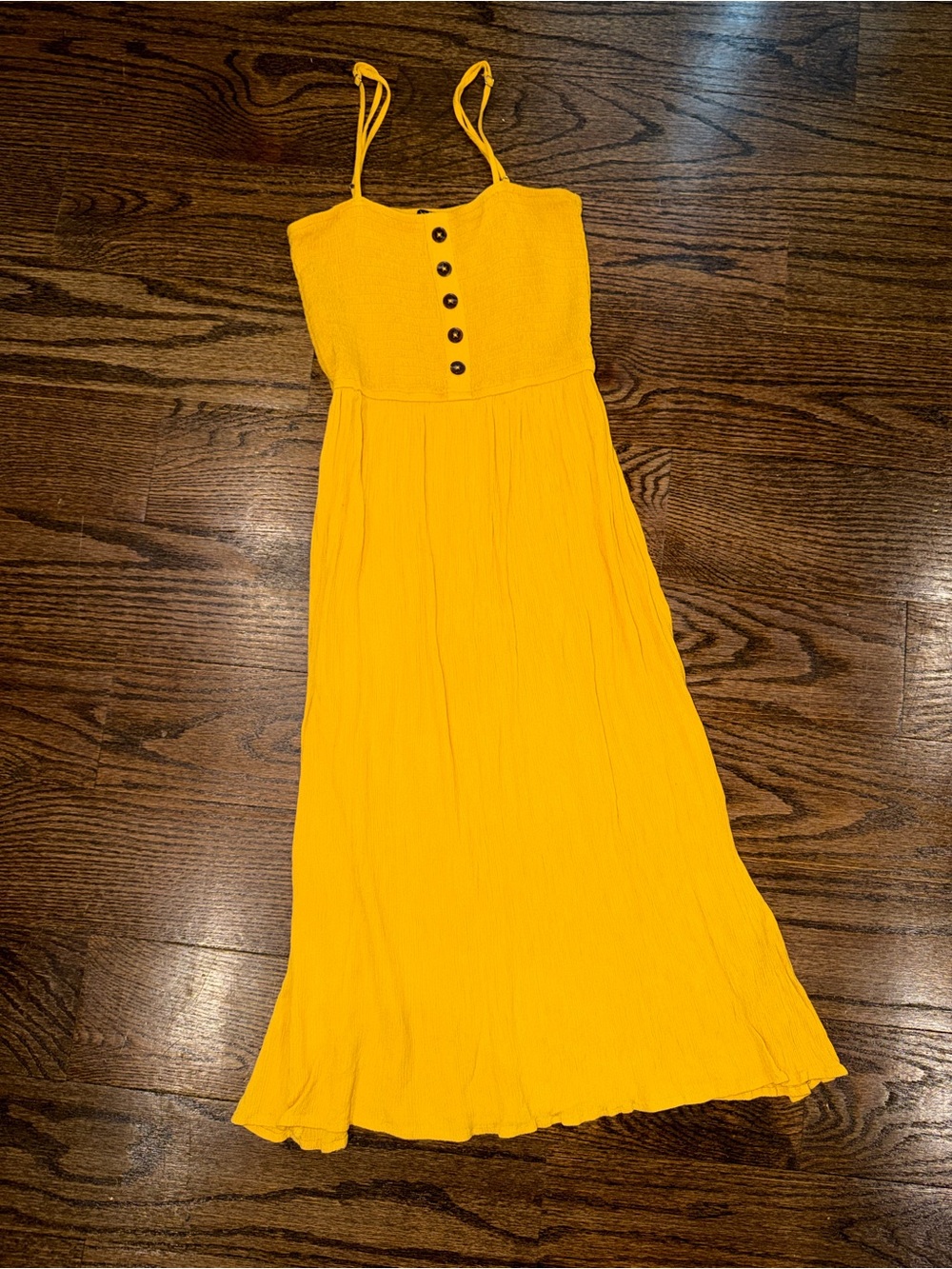 Womens/Juniors Forever 21 Yellow Button-Front Smocked Maxi Dress Size Medium